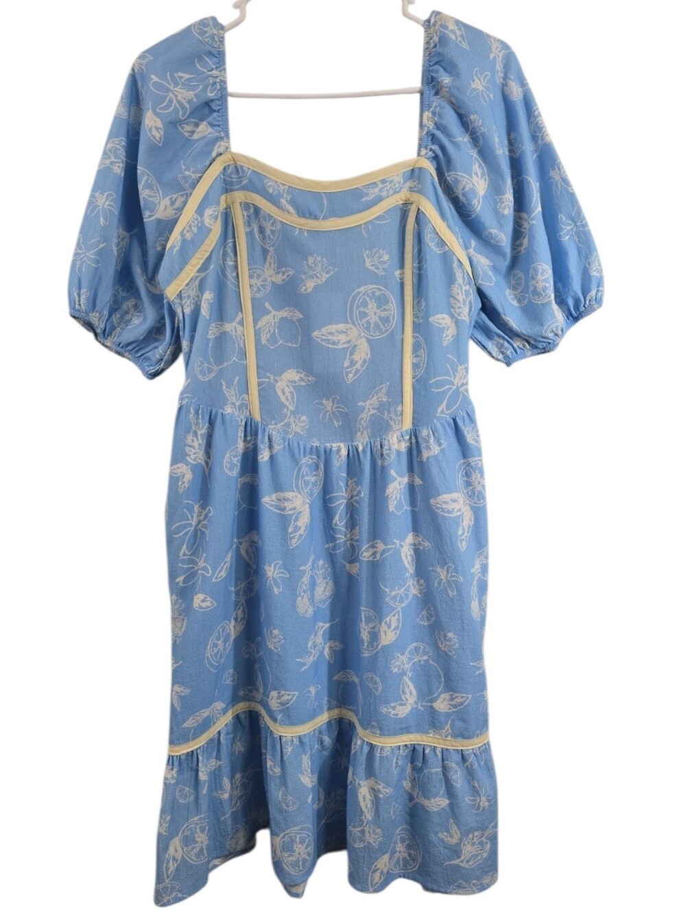 Baltic Born Light Blue Cream Puff Sleeve Ember Sweetheart Dress Lemons M NWT